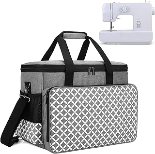 Yarwo Nähmaschinentasche mit unterem Holzbrett, Nähmaschine Tragetasche, Transport- und Aufbewahrungstasche ist kompatibel mit den meisten gängigen Nähmaschinen und Zubehör, Grau mit Diamant Muster