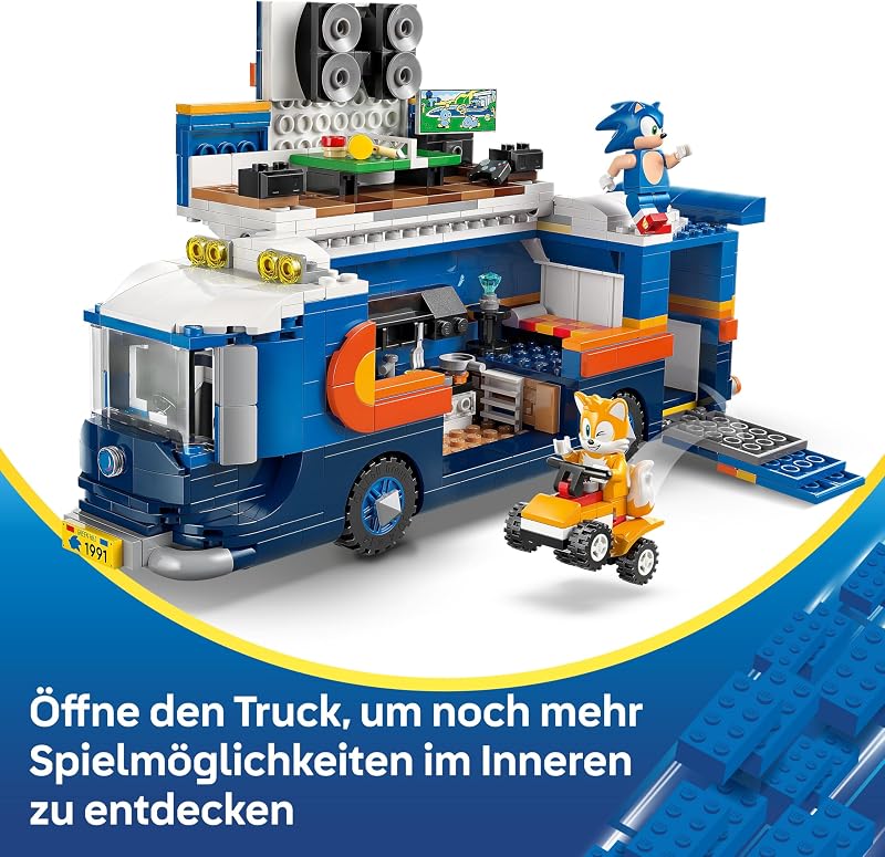 Sonic the Hedgehog Team Sonics Kommando-Truck - Interaktives Spielzeug mit ATV-Auto und 5 Minifiguren mit Tails - Kreatives Geschenk für Jungen, Mädchen und Gamer Fans ab 8 Jahren - 77006