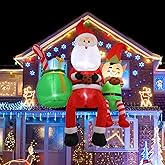 InfleasJoiy 8FT Santa Claus Sitting on The Roof Christmas Inflatable Decoration with LED Lights, Suitable for Holiday Celebration Decorations in Courtyards, Lawns, Terraces, etc.