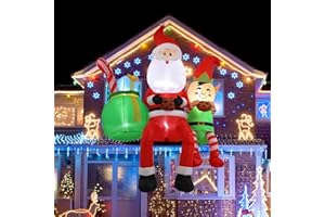 InfleasJoiy 8FT Santa Claus Sitting on The Roof Christmas Inflatable Decoration with LED Lights, Suitable for Holiday Celebration Decorations in Courtyards, Lawns, Terraces, etc.