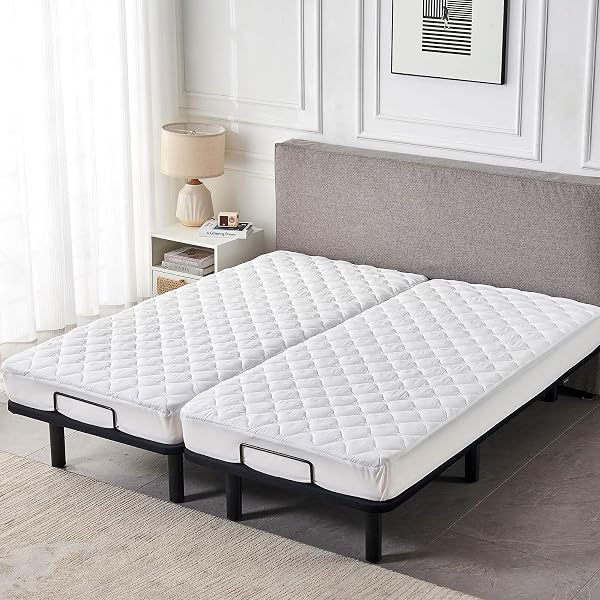 WATERPROOF QUILTED SPLIT KING MATTRESS PROTECTOR PAD FOR ADJUSTABLE BED NOISELESS FITTED MATTRESS COVER SOFT PADDED TOPPER WITH UP TO 16 DEEP POCKET