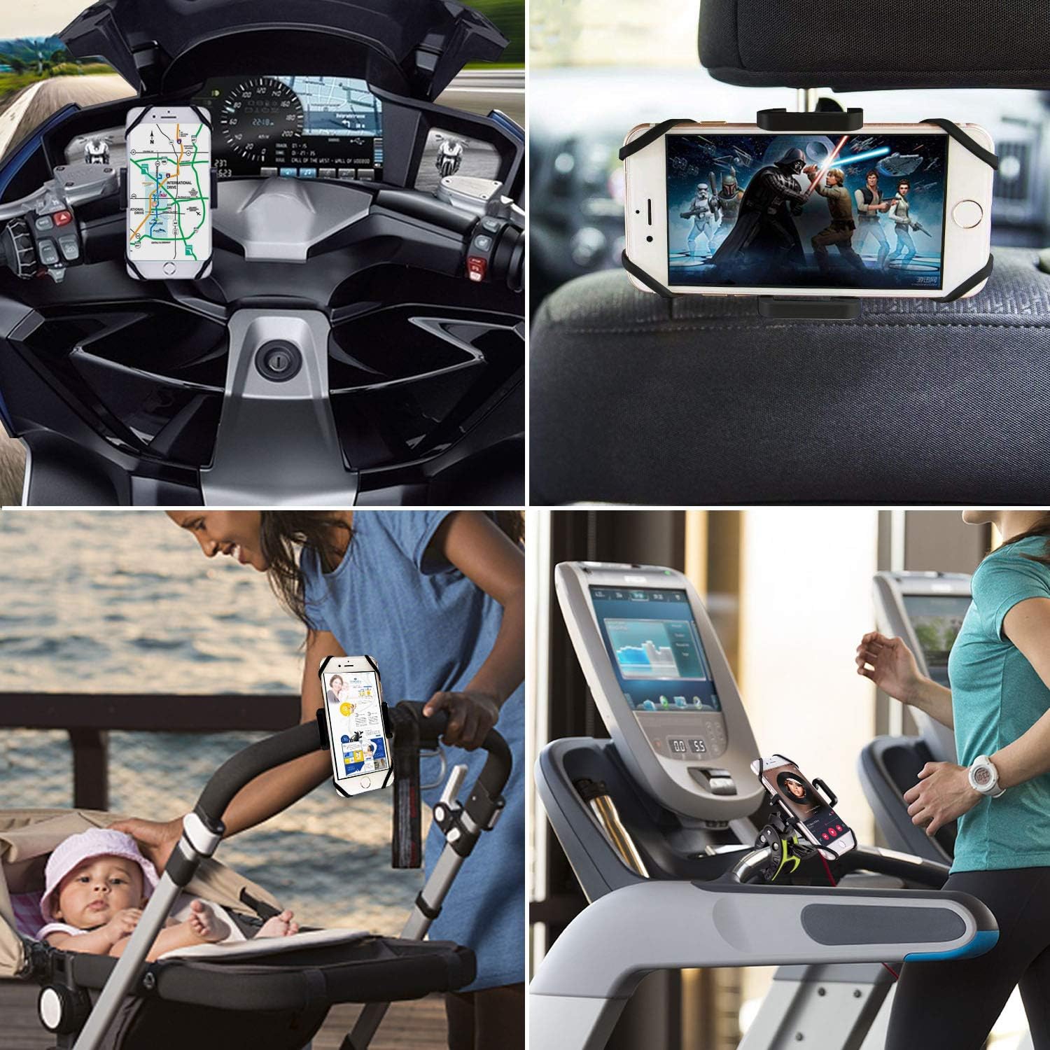 Bike Phone Mount,Motorcycle Cell Phone Holder,Universal Bicycle Handlebar with Rotation Adjustable Cycling Clamp Scooter Phone Clip for iPhone 12,X,8,7 Plus,Galaxy S9, S10