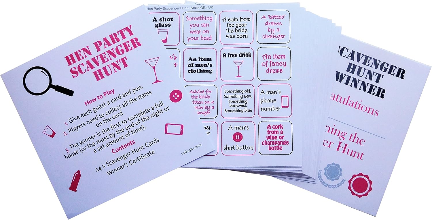 SMILE GIFTS UK Hen Party Scavenger Hunt Game (24 game cards) - Scavenger Hunt Hen Party Games, Hen Night Games, Hen Night Treasure Hunt - Image 3