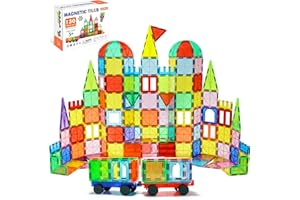 EchoPlan Magnetic Tiles, 130PCS Magnetic Blocks with 2 Cars, Magnet Tiles 3D Clear Building Blocks Set, STEM Sensory Educational Toys Gift for Toddlers Kids Boys 3 4 5 6 7 8 9+ Year Old