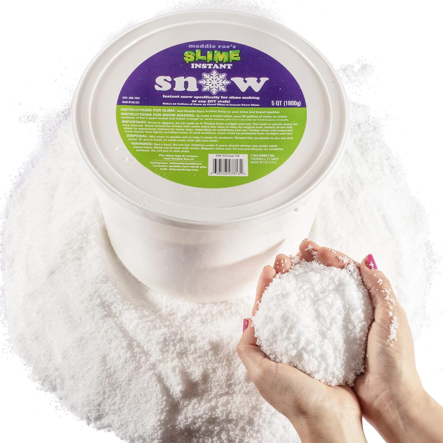 Artificial Snow - Maddie Rae's Instant Snow XL Pack- Makes 50 GALLONS of Fake Artificial Snow-Best Powder for Cloud Slime, Made in USA by Snowonder -Kid Safe, Non-Toxic -Science Projects, Holidays, DIY Arts & Crafts