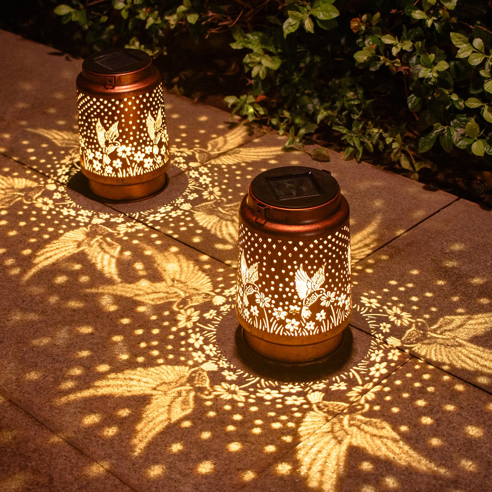 Photo 1 of 2 Pack Hummingbird Birthday Gifts for Women Mom Grandma Solar Lanterns Outdoor Waterproof Garden Decor Hanging LED Decorative Light for Patio Yard Lawn Gardening Gifts