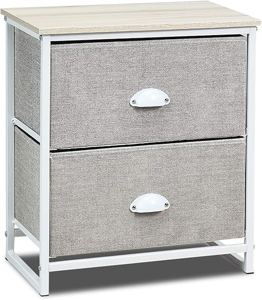 Amazon Com Giantex Nightstand W Fabric Drawers Sturdy Steel Frame And Wood Top Organizer Unit For Bedroom Living Room Entryway Closets End Table 20 5 H White Kitchen Dining