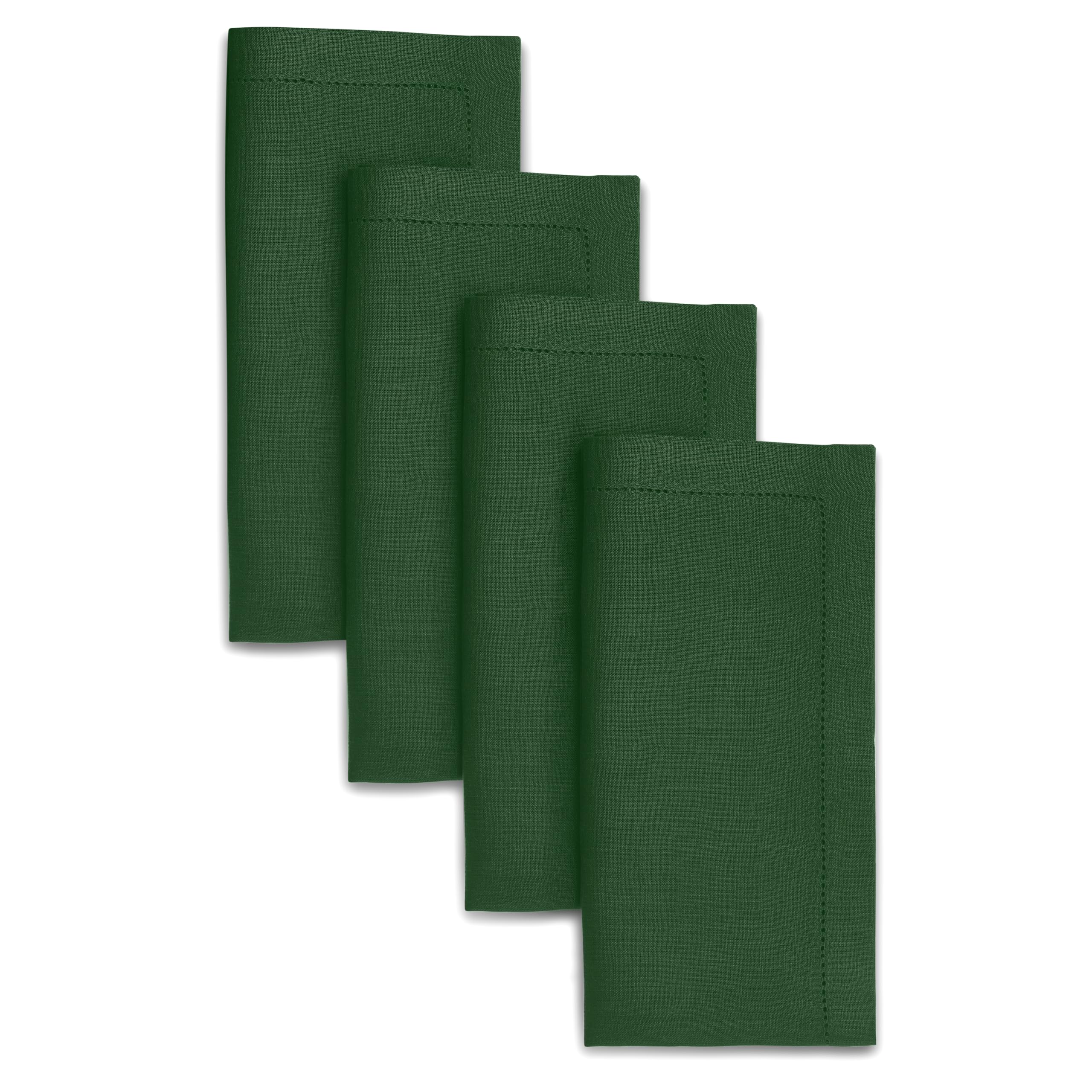 D'Moksha Homes Eden Green Linen Napkins Set of 4 - Classic Hemstitch 100% Pure Linen Hemstitch Dinner Napkins 51 x 51 CM for Dining, Spring - Handcrafted and Machine Washable