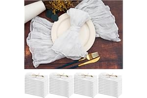 TERUNTRUE 42 Packs Gauze Cheesecloth Napkins 20 x 20 Inch White Wrinkled Dinner Napkins, Rustic Boho Napkins Soft Cotton Cloth Napkins for Wedding Party Event Dinner Table Christmas Decoration
