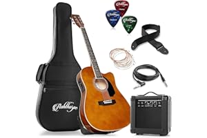 Ashthorpe Full-Size Thinline Cutaway Acoustic Electric Guitar Package with 10 Watt Amp - Brown