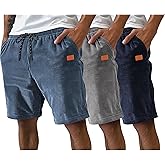 Neer 3 Pack Men's Corduroy Shorts Casual Elastic Waist Drawstring Lightweight Summer Beach Loose Fit Shorts with 3 Pockets