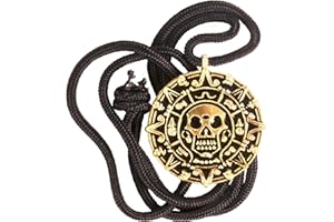 Giraffe Manufacturing Antique Coin Necklace - Medallion Skull Pendant with Black Cord Gold Pirate Accessories Women, Pirate Cosplay Halloween Jewelry for Women & Men for Costume Parties & Gifts
