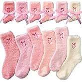 Geyoga 12 Pairs Bow Fuzzy Socks Women Valentines Socks Winter Warm Fluffy Sock Coquette Valentines Gifts for Her