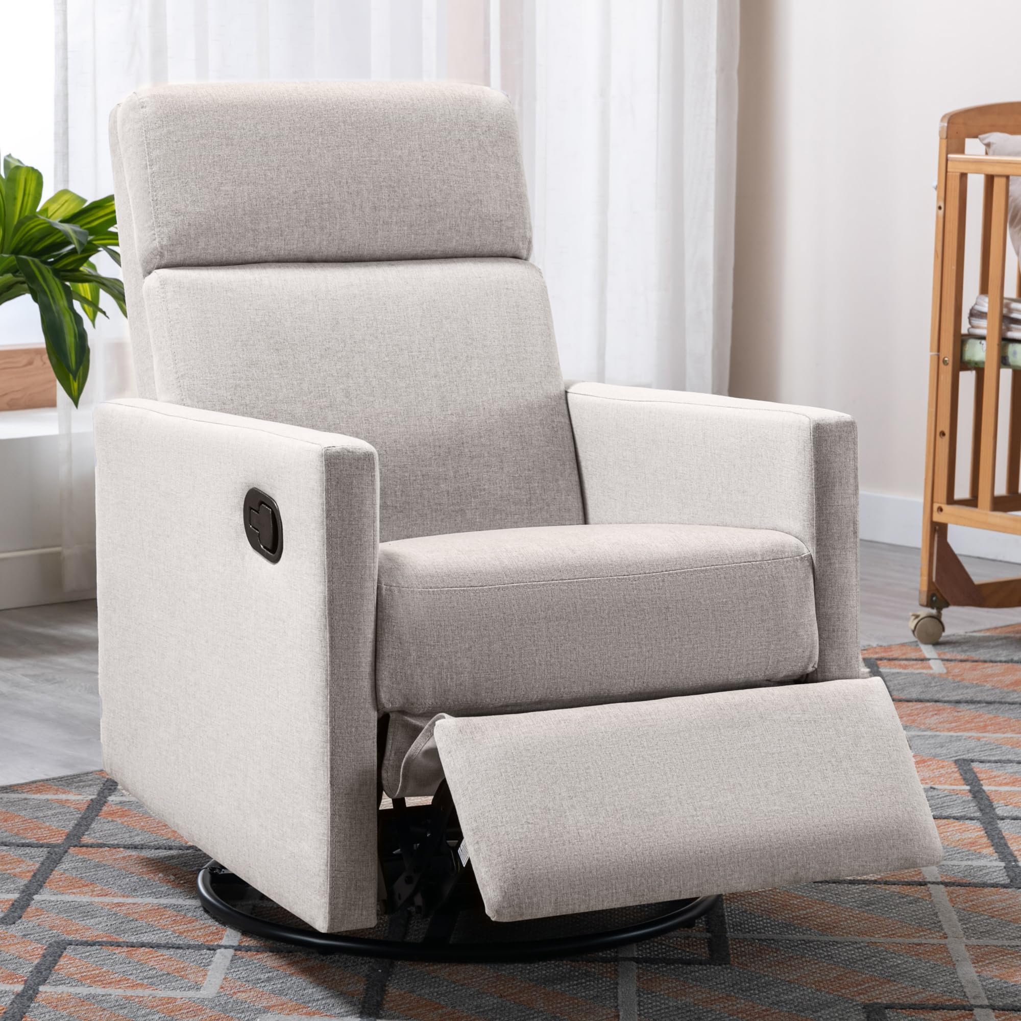 Photo 1 of ***dirty***Merax Modern Modern Soft Linen Swivel Push Back Rocker Recliner w/Headsupport Adjustable Nursery Glider Chair for Living Room, Bedroom Tan