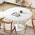 DKLGG White Marble Round Dining Table, 31.5" Tulip Table Kitchen Dining Table 2-4 People with MDF Table Top & Pedestal Base, Mid-Century End Table Leisure Coffee Table Office Living Room Table