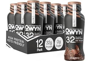 OWYN Only What You Need Pro Elite Vegan High Protein Keto Shake, 32g Protein, 9 Amino Acids, Omega-3, Prebiotics, Superfoods Greens for Workout and Recovery, 0g Net Carbs, Zero Sugar, Chocolate, 12 Fl Oz (Pack of 12)