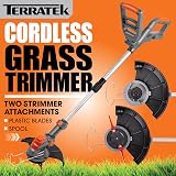 Terratek 20V Cordless Strimmer 2-in-1 with Battery Charger 12 Blades view 3