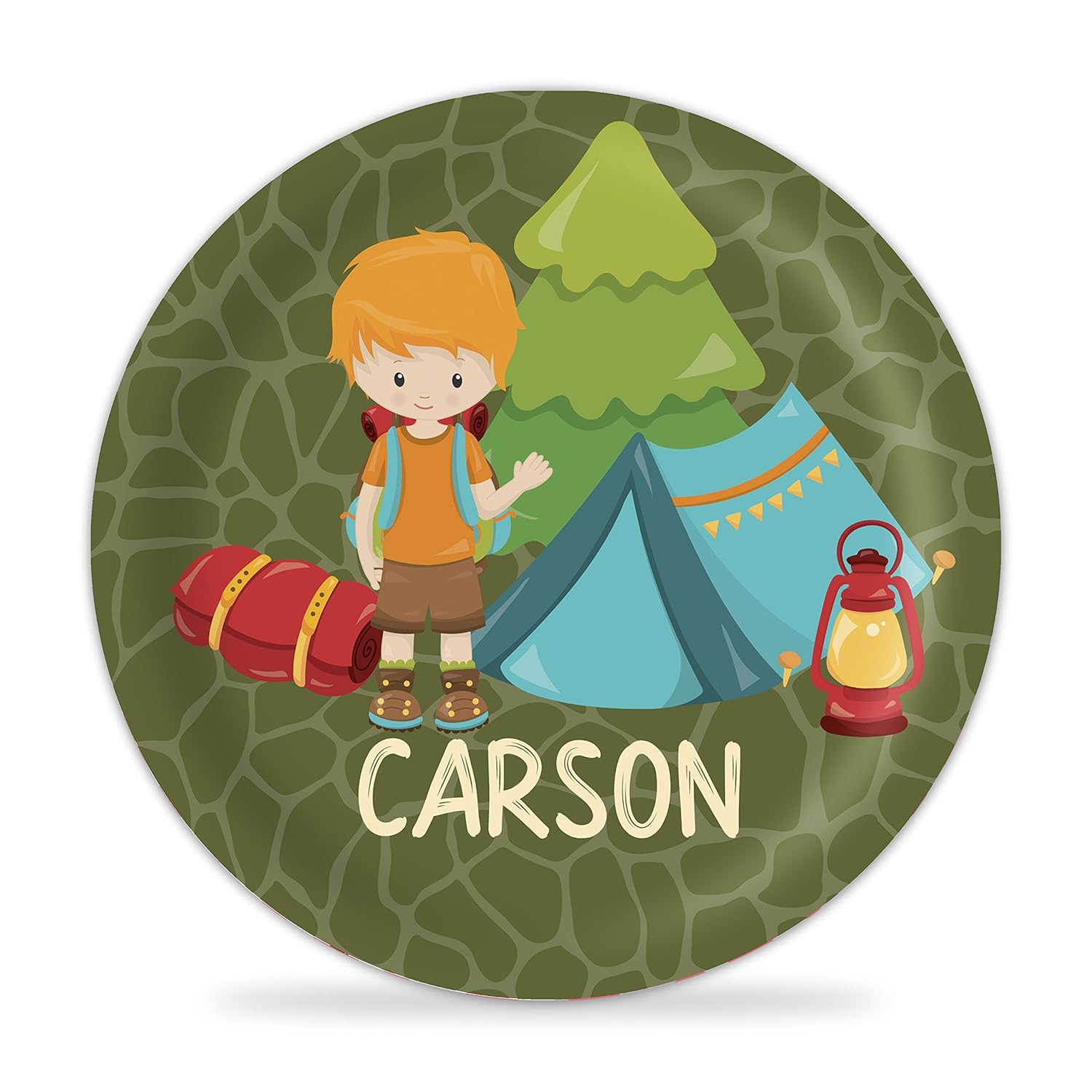 Camping Plate Green Tent Camper Boy Melamine Personalized
