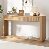 63 Inch Console Table with 2 Drawers, Entryway Tables with Storage, Oak | Wood Long Console Sofa Tables with Open Shelves &amp; Charging Station, Heavy Duty Entryway Tables for Living Room, Hallway