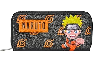Naruto Chibi Zip-Around Wallet, Hidden Leaf Village Design, Black, One Size