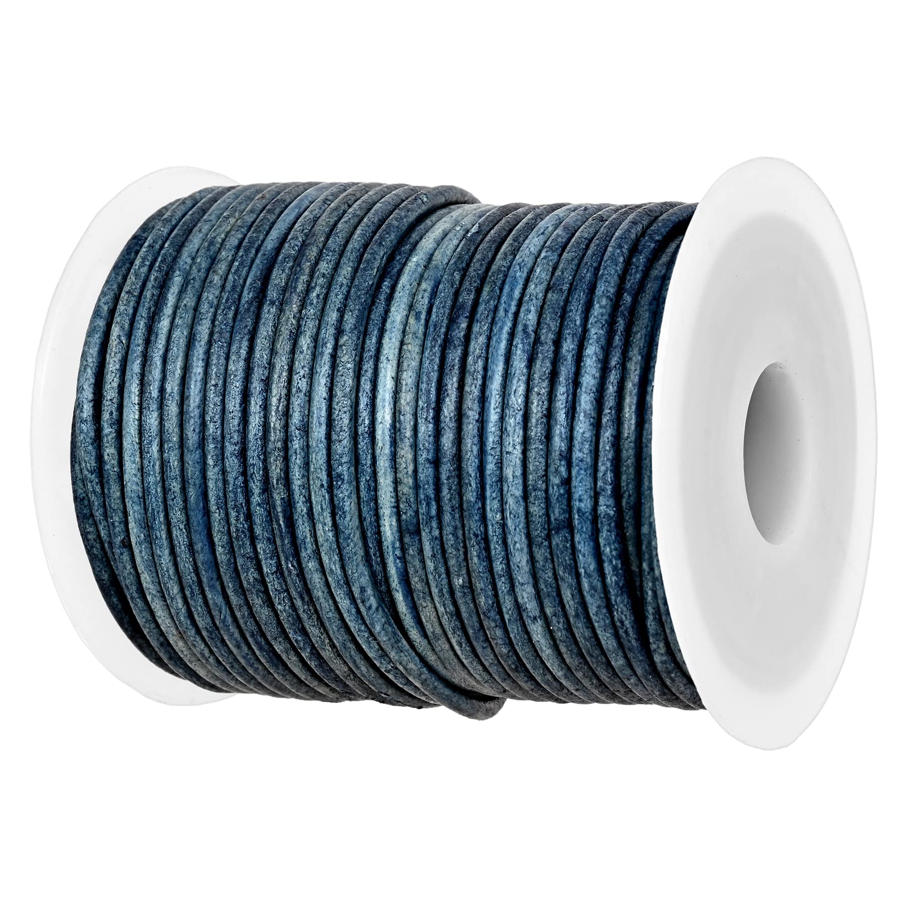 GENIQUE Real/Genuine Round Leather String Cord for Necklace, Bracelets, Jewellery, Braiding (2mm, Blue Distressed)