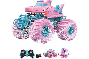 Pink Shark Waterproof RC Monster Truck Toys - Amphibious Remote Control Car 4WD All-Terrain Vehicle Toy for Girls Ages 4-12, 