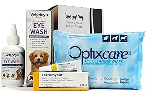 SAFRAN LIVING Terramycin eye ointment for cats, dogs & horses 1/8oz with Vetericyn Plus Eye Wash 3oz and OptixCare 50ct Eye Wipes Tear Stain Remover - Eye drops for infection Complete Ophthalmic Master Set