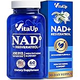 VitaUp NAD+ Resveratrol Supplement - USA Made Trans Resveratrol NAD Supplement 650mg - Nicotinamide Adenine Dinucleotide Capsules for Healthy Aging, Energy & Focus Support - 60 Count