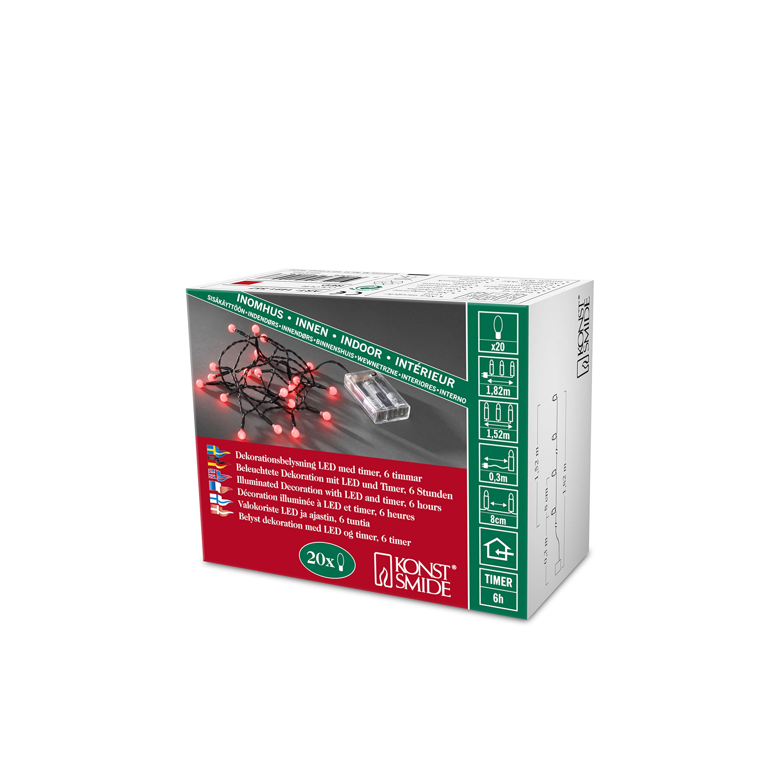 Konstsmide 1491-557 Christmas Lights LED Berry Set Round Diodes/Indoor Use (IP20) Battery Fairy Lights/Battery Operated: 3xAA 1.5V (excl.)/6h Timer/20 Red Diodes/Black Cable String Lights