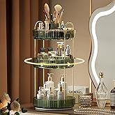 YCIA&DONE Rotating Makeup Organizer for Vanity, Large Capacity Make Up Storage Skin care Shelf Perfume Holders Cosmetic Dresser Organizer Countertop Spinning 360 (Vintage Green, 3Tiers)