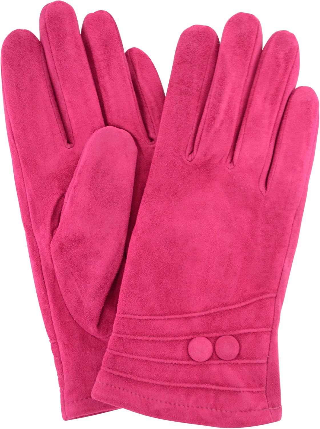 Ladies Suede Gloves with Fleece Lining and Two Button Design (Fuschia