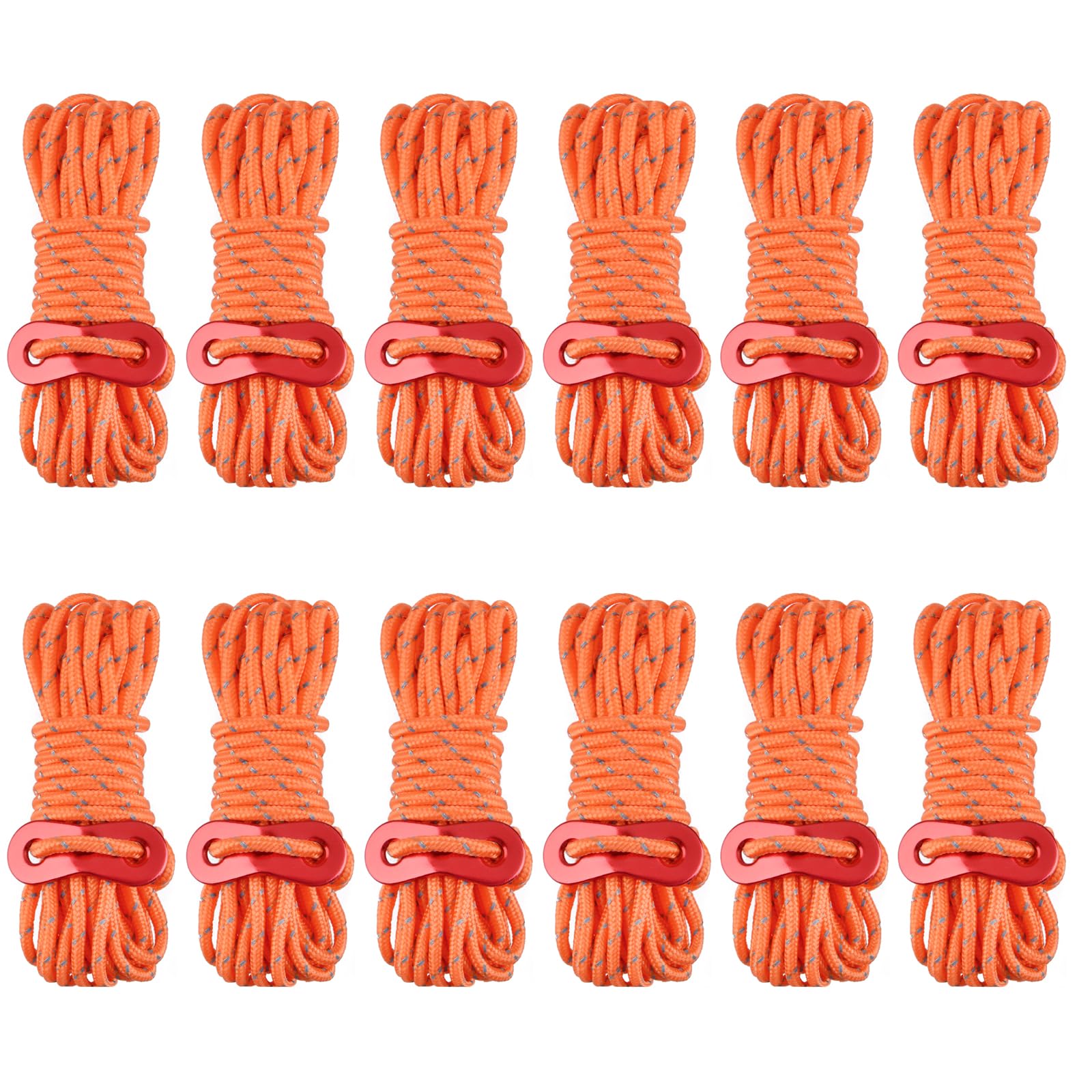 TRIWONDER Reflective Guy Ropes with Tensioners 4mm Guide Ropes 4m Tent Guy Line Cord Tent Paracord Nylon Camping Rope for Tent Tarp (Orange - 12 Pcs)