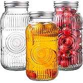 Amzcku 64oz vintage Mason Jars with Lids, Wide Mouth 2 Quart Canning Jar Half Gallon, Safe For Storage, Canning, Pickling, Preserving, Fermenting, DIY Crafts & Decor 3 Pack