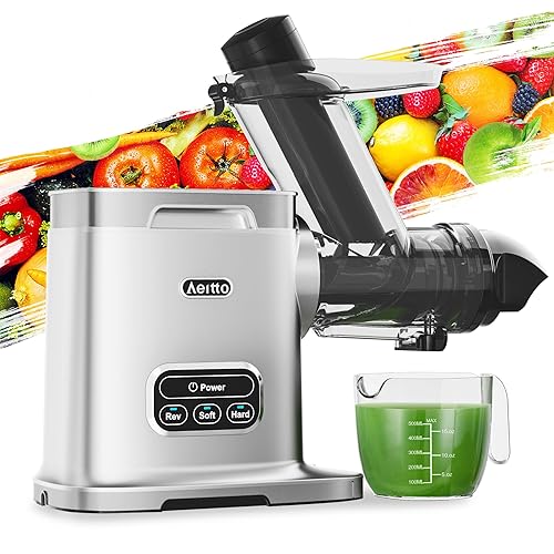 Aeitto Cold Press Juicer Machines, 3.6 Inch Wide Chute, Large Capacity, High Juice Yield, 2 Masticating Juicer Modes, Easy to Clean Slow Juicer for Vegetable and Fruit, Silver