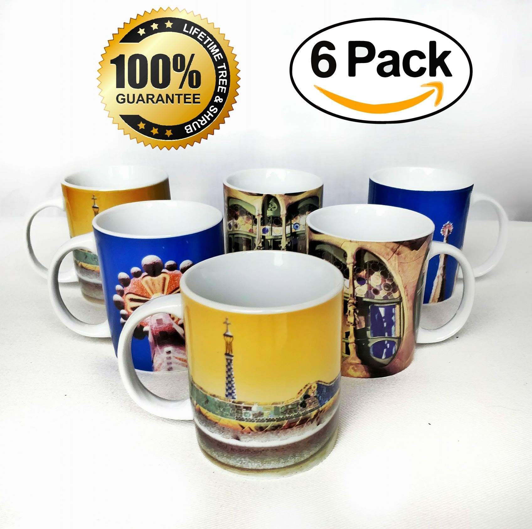 Set of 6 Cups Coffee abarcelona Units. Cups Breakfast Original. Each Ceramic Mug is a Monument of Barcelona of the architect Gaudi; Holy Family Parc Güell Casa Batlló. 2 Cup Breakfast Each Model. Gifts Original.
