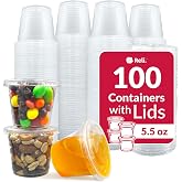 Reli. 5.5 oz Condiment Containers with Lids (100 sets) | Ideal for Sauce, Souffle, Samples, Jello Shot Cups | Disposable, BPA-Free Plastic | Small Containers 5.5oz, Bulk