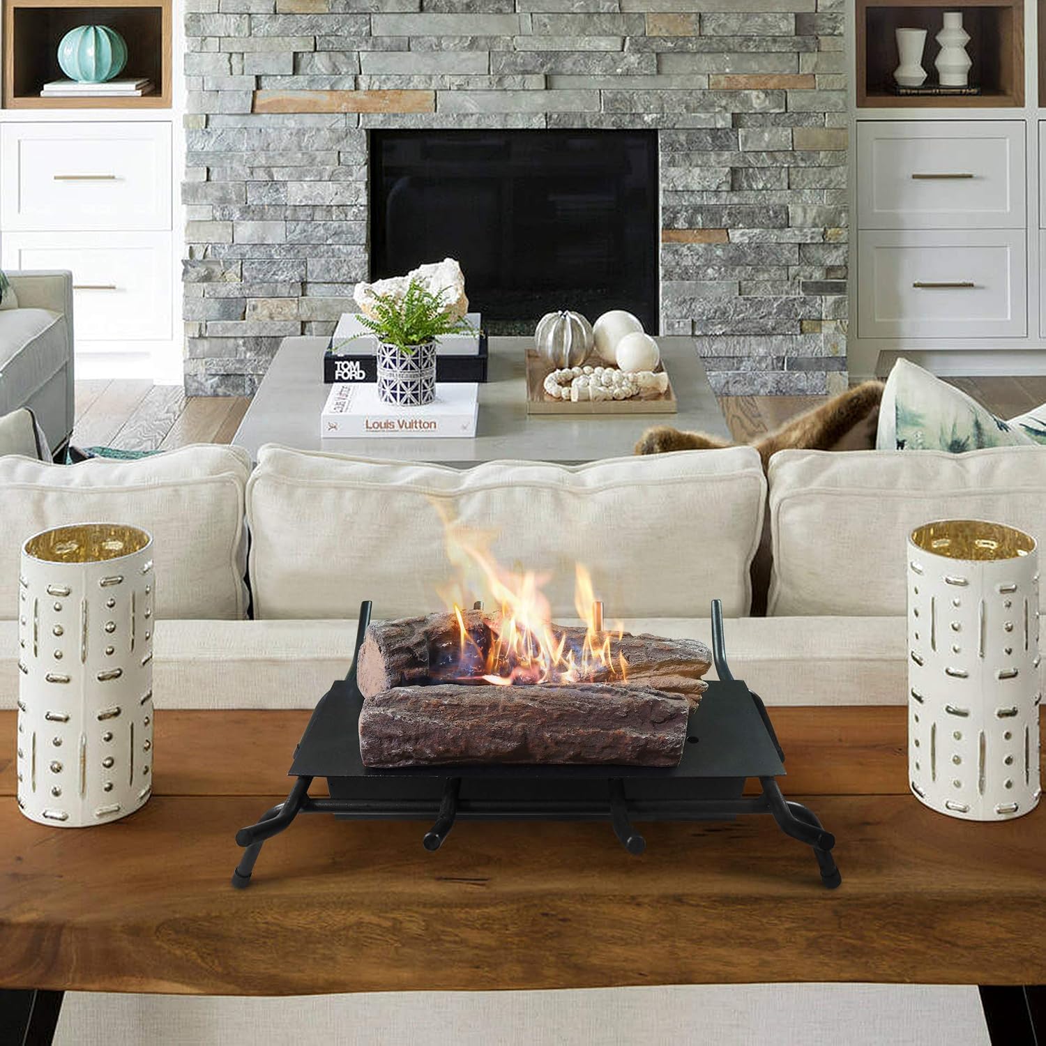 Tabletop Fireplace and Fire Grates, Black Wrought Iron Fireplace Log
