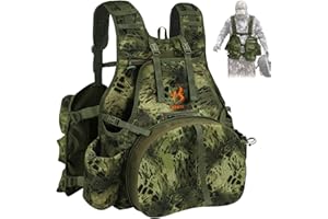 HUNTIT Turkey Vest with Seat Cushion and Game Pouch Adjustable Turkey Hunting Vest with Side Water Bottle Pockets (NSC WOODLANDS)
