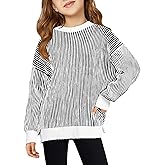 Haloumoning Girls Striped Pullover Sweaters Chenille Crew Neck Cable Knit Tops 5-14 Years