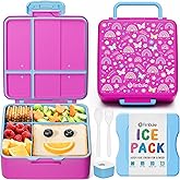 Fimibuke Chill Bento Box for Kids Adult, Leak Proof Toddler Lunch Box with Ice Pack Keep Food Cold, BPA Free 4 Compartment Lunch Container with Utensils for Girl Boy School, Microwave Dishwasher Safe