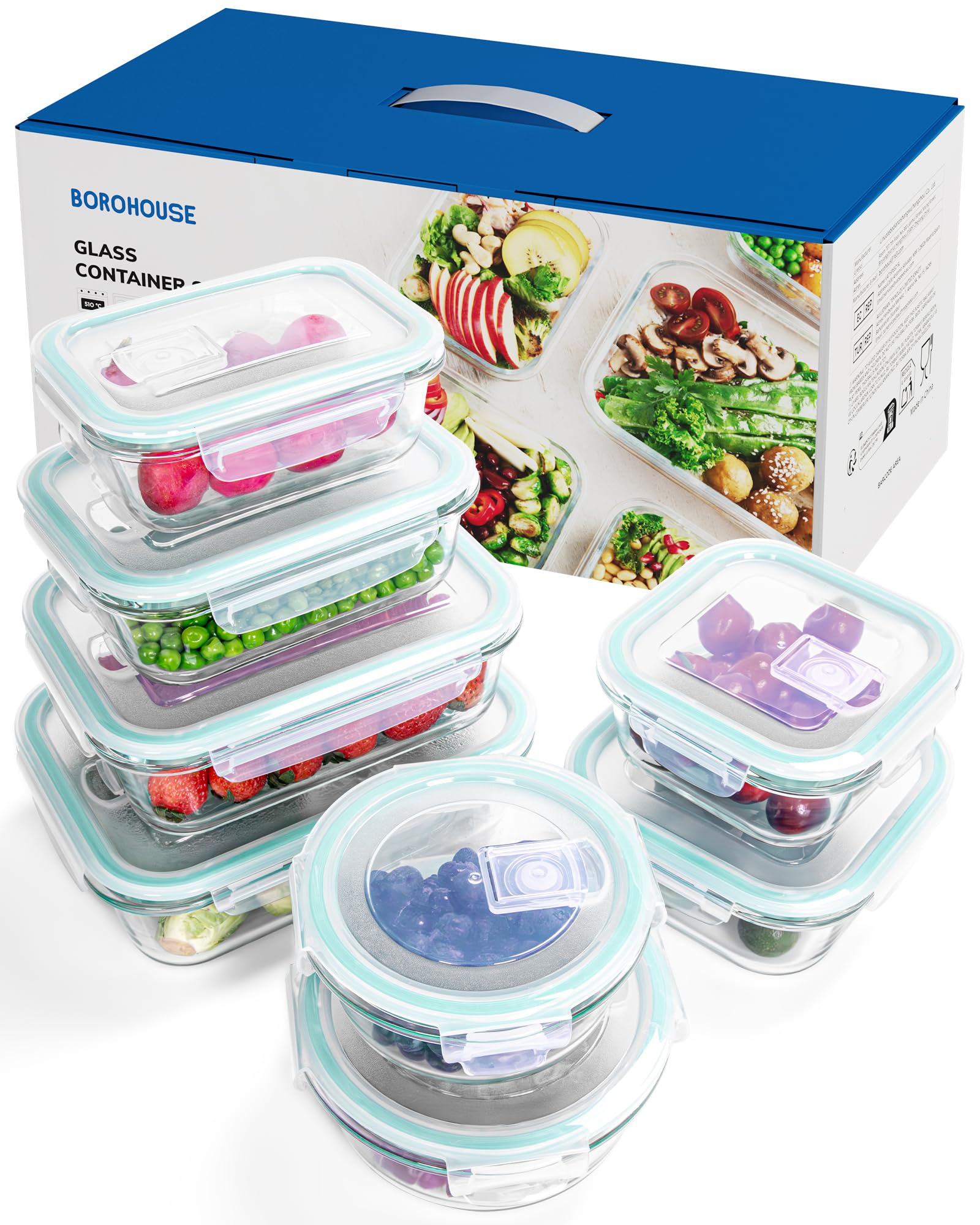 Photo 1 of *******SIMILAR*********** BOROHOUSE 8-Pack Borosilicate Glass Food Storage Containers Set with Airtight Lids - Oven, Microwave & Freezer Safe, Leak-Proof, BPA-Free - Baking, Meal Prep & Gift Ready