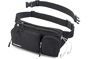 OLIMPIAFIT Fanny Pack For Women & Men Cute Waist Bag - Hiking Travel Camp Running - Headphone Hole, Money Belt with 6 Pockets, Strap Extension - Easy Carry Any Phone, Passport, Wallet - Water Resistant Holder