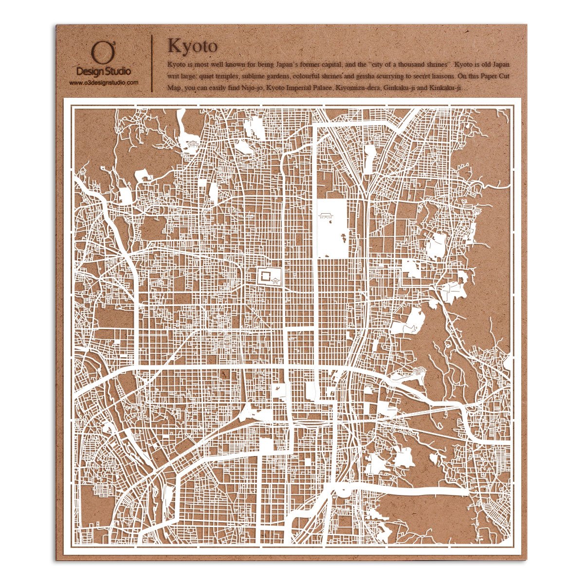 Kyoto Paper Cut Map White 30x30 cm Paper Art