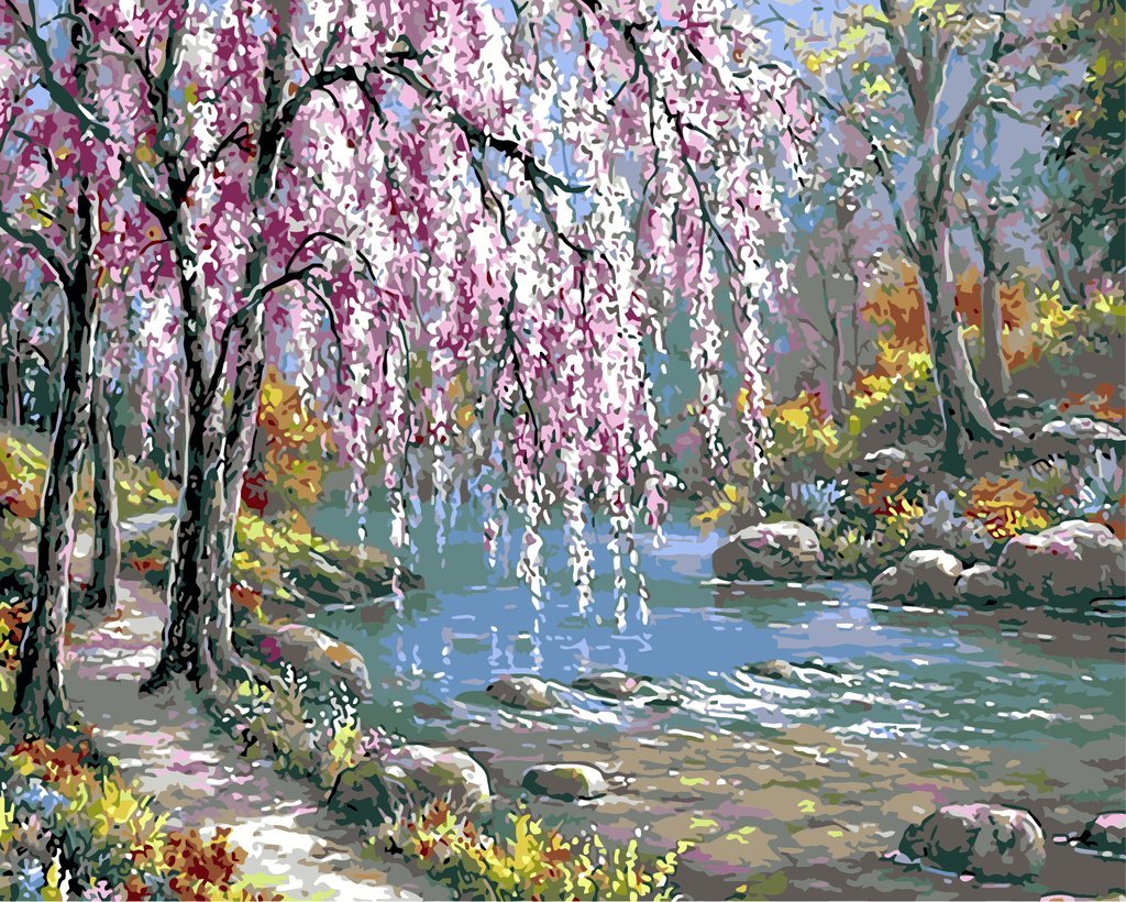 YEESAM ART Paint by Numbers for Adults, Willow Tree by The River 16x20 inch DIY Painting Kits for Home Wall Decor