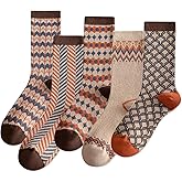 IIG 3-5 Pairs Womens Vintage Cozy Crew Socks Soft Cute Neutral Cotton Socks Exquisite Patterns Socks Gift