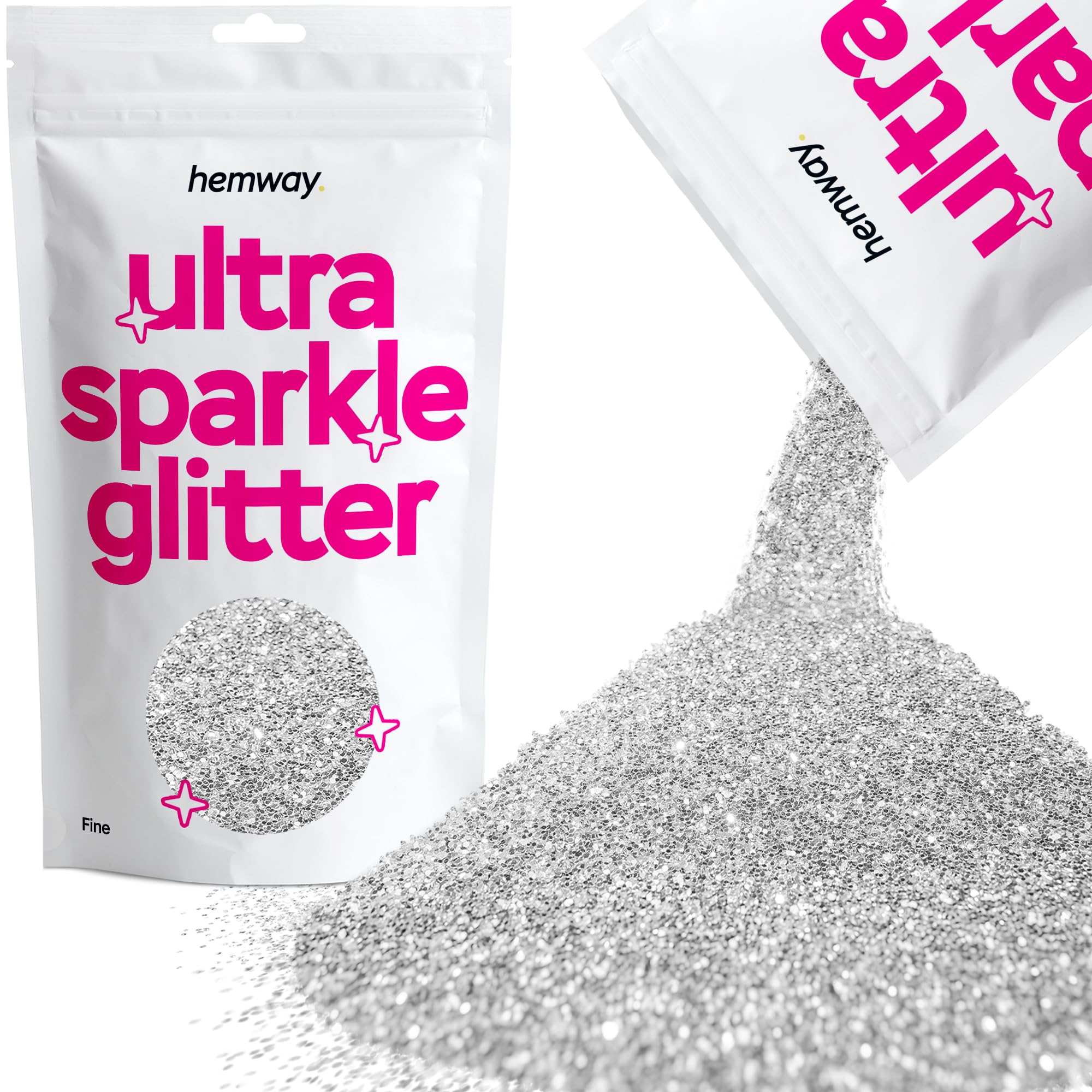 Hemway Ultra Sparkle Glitter Silver 100g Fine | Glitter for Arts & Craft, Makeup, Nail Art, Crafting, Card Making, Sparkle Decoration