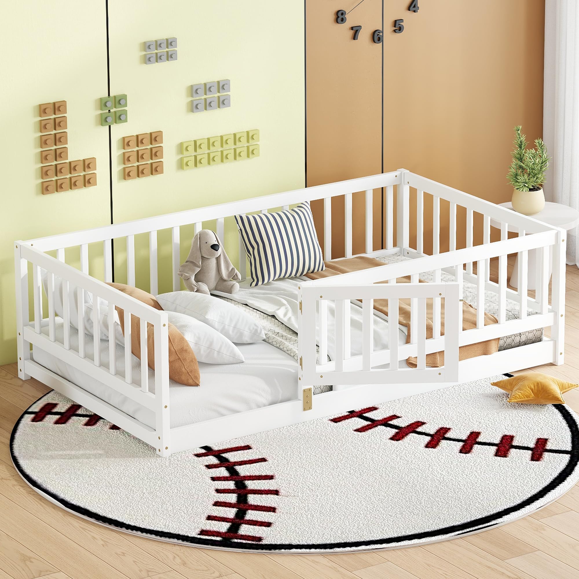 View 1 of *FOR PARTS ONLY*
Twin Size Floor Bed Frame with Door and Slats,Montessori Floor Bed with Safety Guardrails for Girls Boys,Solid Wood Kids Montessori Bed Twin Size,White