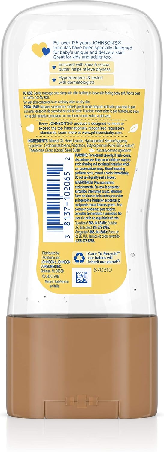 Johnson's Baby Oil Gel Enriched With Shea and Cocoa Butter, Great for Baby Massage, 6.5 fl. oz, Pack of 6 (Packaging May Vary): Health & Personal Care