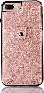 GUOQING for iPhone 7 Plus Phone Case PU Leather Lanyard Protective Case, with Card Holder, Adjustable and Detachable Anti-Lost Lanyard Wallet, for iPhone 7 Plus. (Color : Rose Gold)