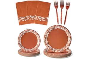 G1ngtar Brown Platos De Barro Mexicanos Party Plates Supplies- Serves 24-96Pcs Cielito Lindo Tableware Decorations Terracotta Clay Disposable Paper Plates Napkins Forks for Baby Shower Birthday